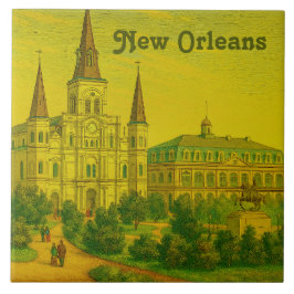 Azulejo Catedral Antigua de San Luis de Nueva Orleans Vint