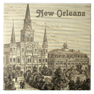Azulejo Catedral Antigua de San Luis de Nueva Orleans Vint