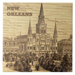 Azulejo Catedral de San Luis de Nueva Orleans Antiguo Vint