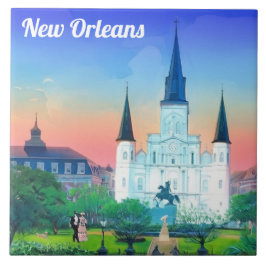Azulejo Catedral de St Louis de Nueva Orleans al atardecer