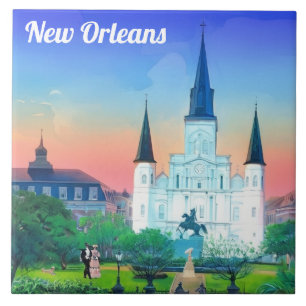 Azulejo Catedral de St Louis de Nueva Orleans al atardecer