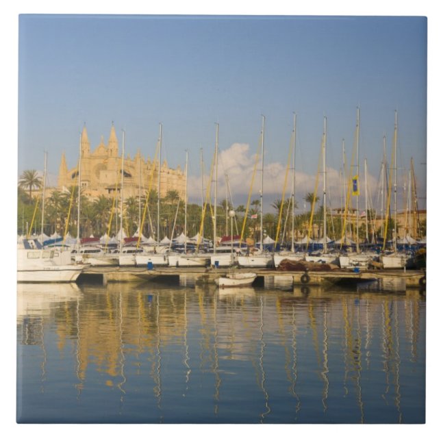 Azulejo Catedral y marina, Palma, Mallorca, España (Frente)