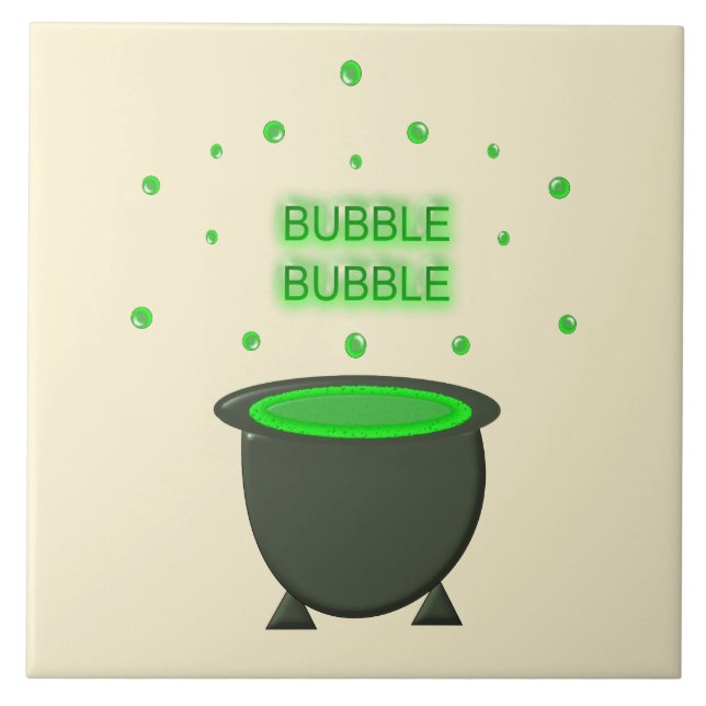 Azulejo Cauldron y Bubbling Green Brew Halloween (Frente)