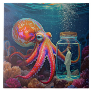 Azulejo "Cautivo Silencioso del Océano" – Retrato de Pulpo