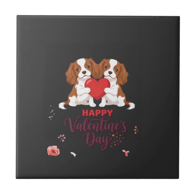 Azulejo Cavalier King Perro Feliz Día de San Valentín Flor (Frente)