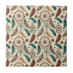 Azulejo Cazador de Sueños Mágico Boho Patrón de Plumas Col