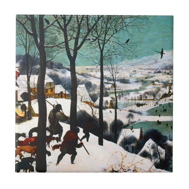 Azulejo Cazadores en el paisaje de la nieve Pieter Bruegel (Frente)