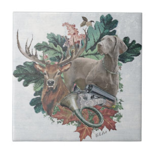 Azulejo Cazando con un Weimaraner, "Fantasma gris"