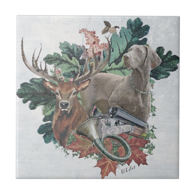 Azulejo Cazando con un Weimaraner, "Fantasma gris" (Frente)