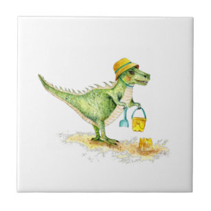 Azulejo Cebolla Dinosauria T-Rex en la playa