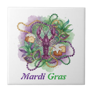 Azulejo Celebración de Acuarela de Mardi Gras