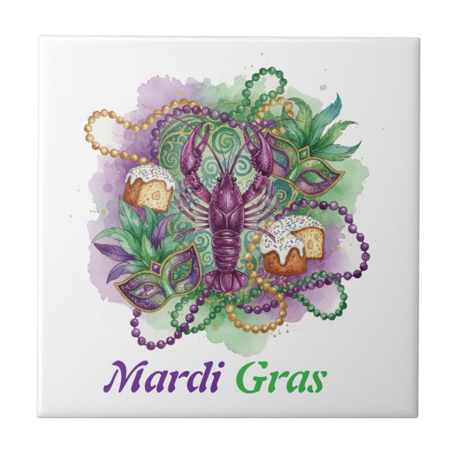 Azulejo Celebración de Acuarela de Mardi Gras  (Frente)