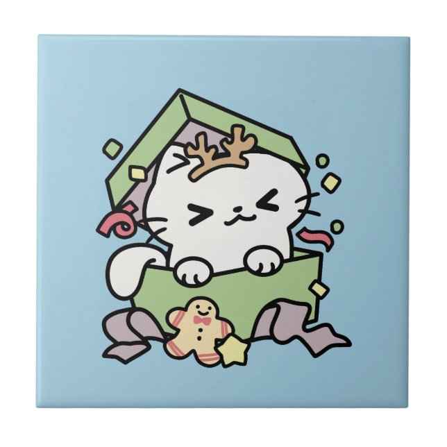 Azulejo Celebración de los navidades con un gato moro (Frente)