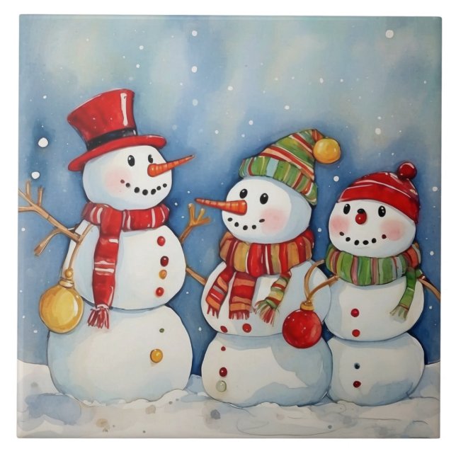 Azulejo Celebración de muñecos de nieve (Frente)