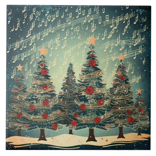 Azulejo Celebración del bosque de árboles de Navidad (Frente)