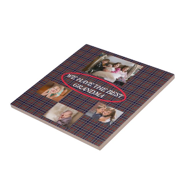 Azulejo Celebrando mi abuela Tartan Planteó Blanco (Lado)