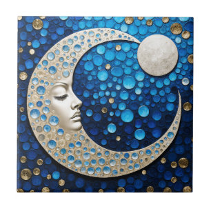 Azulejo Celeste: Mujer en la luna