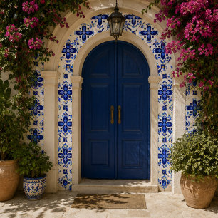 Azulejo Celestia Crest Contemporary Sapphire Floral Motif