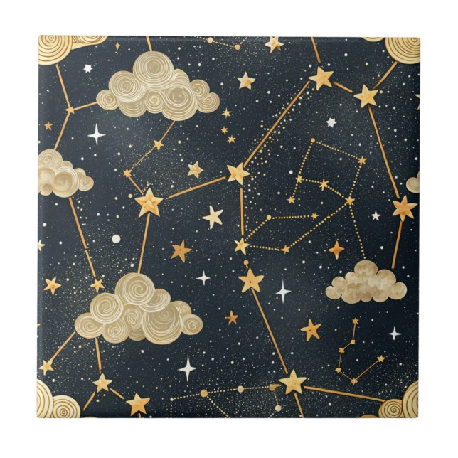 Azulejo Celestial Constellation Star Pattern (2) (Frente)
