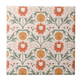 Azulejo Celestial Floral Sunburst Seamless Pattern Design