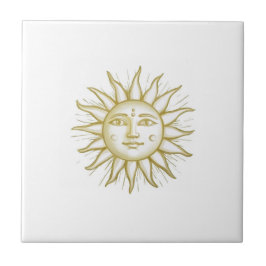 Azulejo Celestial Sun with Face Gold and White