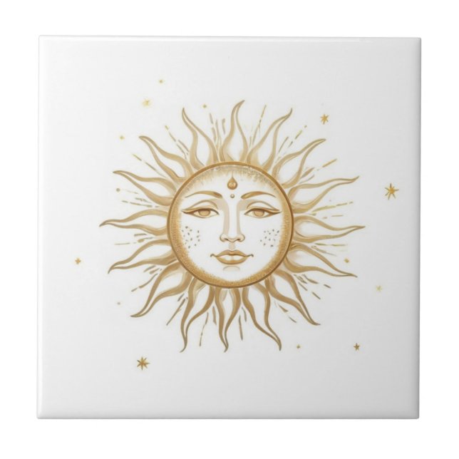 Azulejo Celestial Sun with Face Gold and White (Frente)