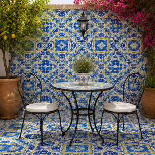 Azulejo Celestial Tides  Abstract Sapphire and Gold Mandal