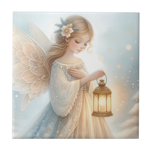 Azulejo Celestial Winter Angel Lantern of Comfort (Frente)