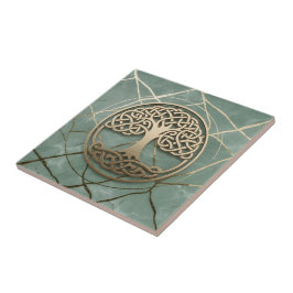 Azulejo Celta Árbol de la Vida Sabio Mármol Dorado Crann B