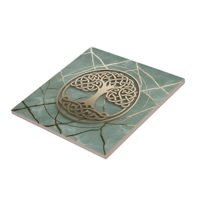 Azulejo Celta Árbol de la Vida Sabio Mármol Dorado Crann B (Lado)