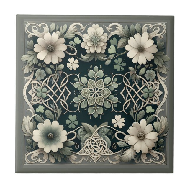 Azulejo Celta Floral de Trébol Encantado (Frente)
