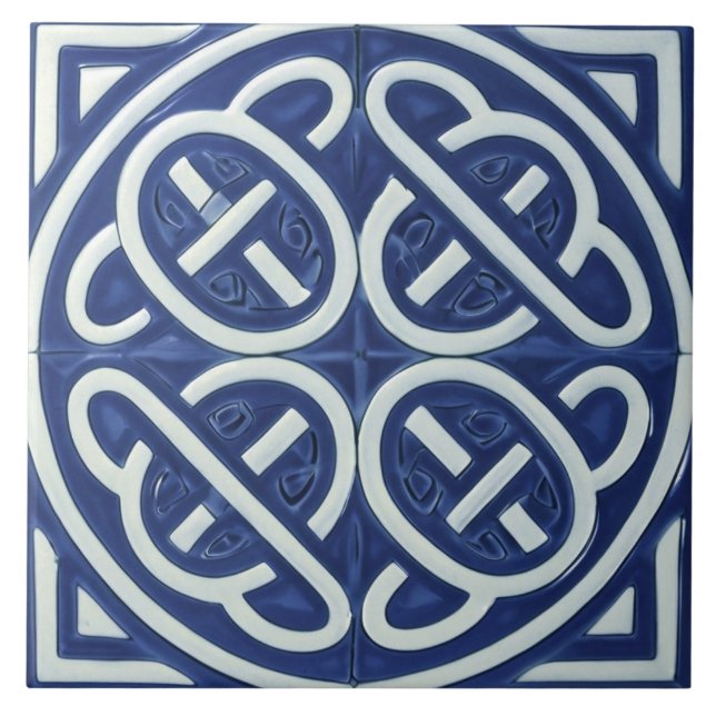 Azulejo Celtic Knot Naval azul y celta blanca (Frente)