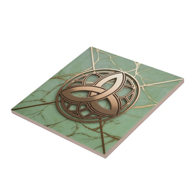Azulejo Celtic Trinity Knot on Sage Marble Gold Veins (Lado)