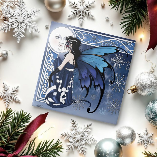 Azulejo Celtic Winter Moon Fairy Blue Snowflakes Fantasy (Subido por el creador)