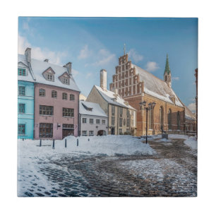 Azulejo Centro de invierno nevado en Riga, Letonia