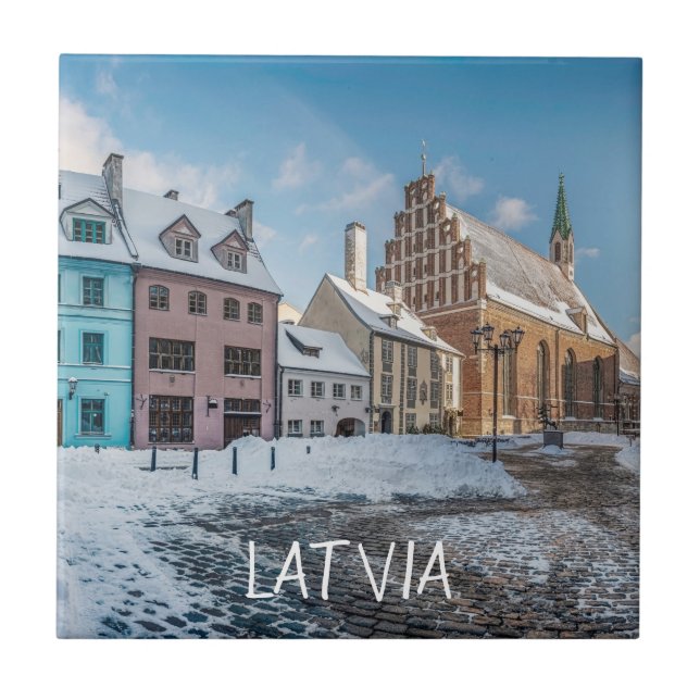 Azulejo Centro de invierno nevado en Riga, Letonia (Frente)