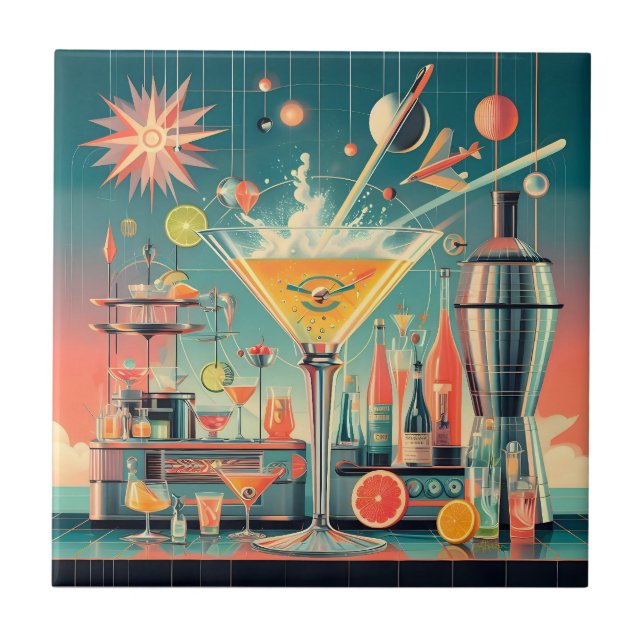 Azulejo Centro del Siglo Atómico Futurista Citrus Martini  (Frente)