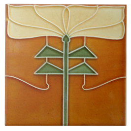 Azulejo Ceramic Tile - Art Nouveau Yellow Flower Orange