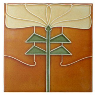 Azulejo Ceramic Tile - Art Nouveau Yellow Flower Orange