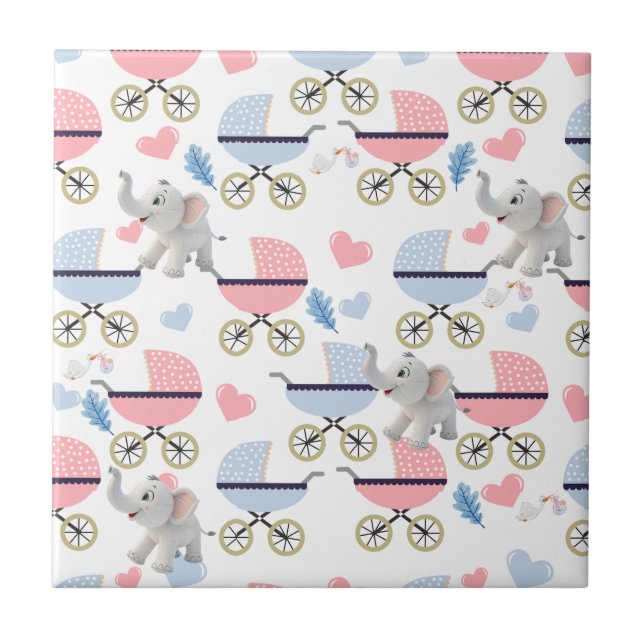 Azulejo Ceramic Tile Baby Stroller Stork Elephant  (Frente)