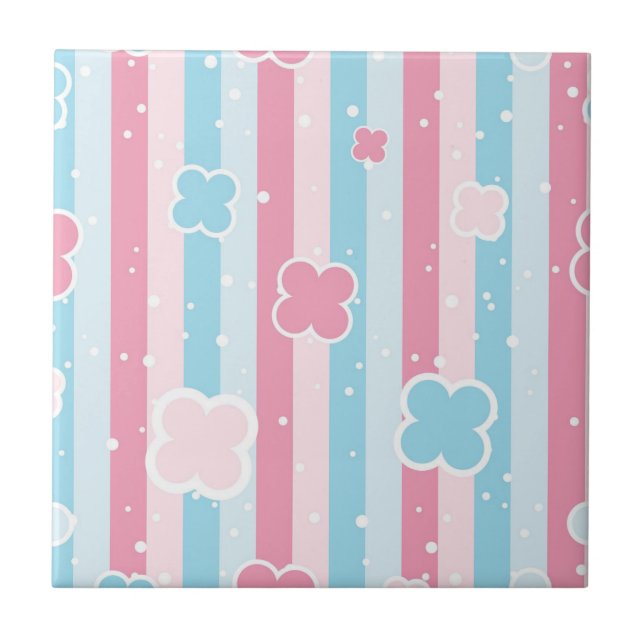 Azulejo Ceramic Tile  Blue Pastel Stripe  (Frente)