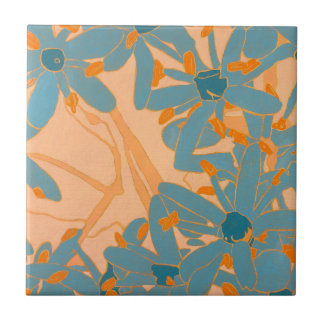 Azulejo Ceramic Tile Contemporary Leaf Design in Peach