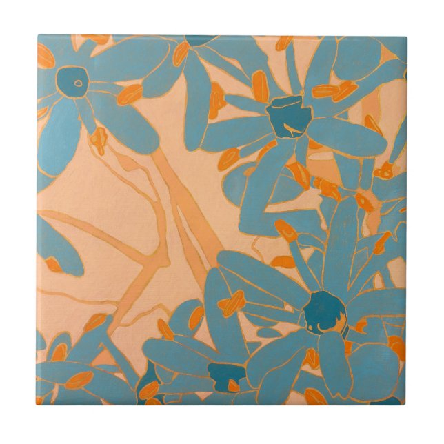 Azulejo Ceramic Tile Contemporary Leaf Design in Peach (Frente)