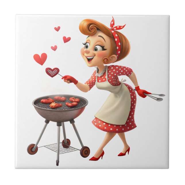 Azulejo Ceramic Tile Cooking Love Red Hearts  (Frente)