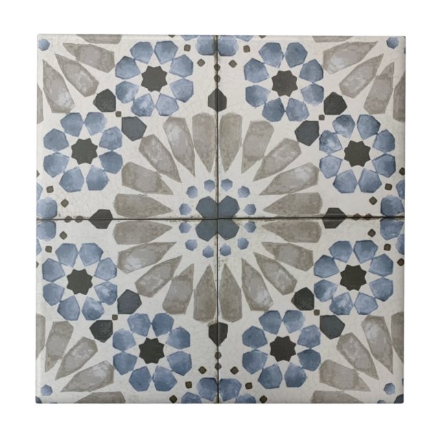 Azulejo Ceramic Tile - Floral Designer Blue Grey Replica (Frente)