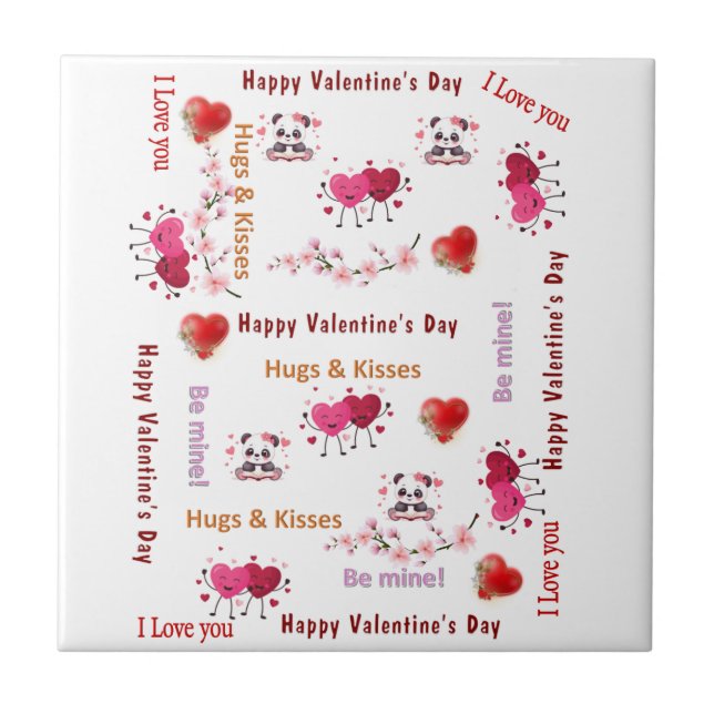 Azulejo Ceramic Tile Happy Valentine's DayLove Red Hearts  (Frente)