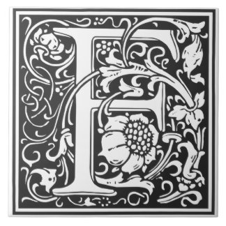 Azulejo Ceramic Tile - Monogram Alphabet F black White