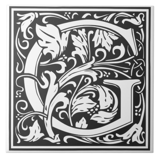 Azulejo Ceramic Tile - Monogram Alphabet G black White (Frente)