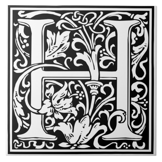Azulejo Ceramic Tile - Monogram Alphabet H black White (Frente)
