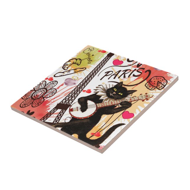 Azulejo Ceramic Tile Paris France Cat (Lado)